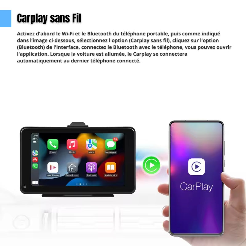 Écran CarPlay 7 Pouces Multifonction avec Android Auto | Bluetooth 5.0, HD IPS et Installation Facile Donicars