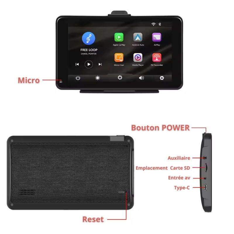 Écran CarPlay 7 Pouces Multifonction avec Android Auto | Bluetooth 5.0, HD IPS et Installation Facile Donicars