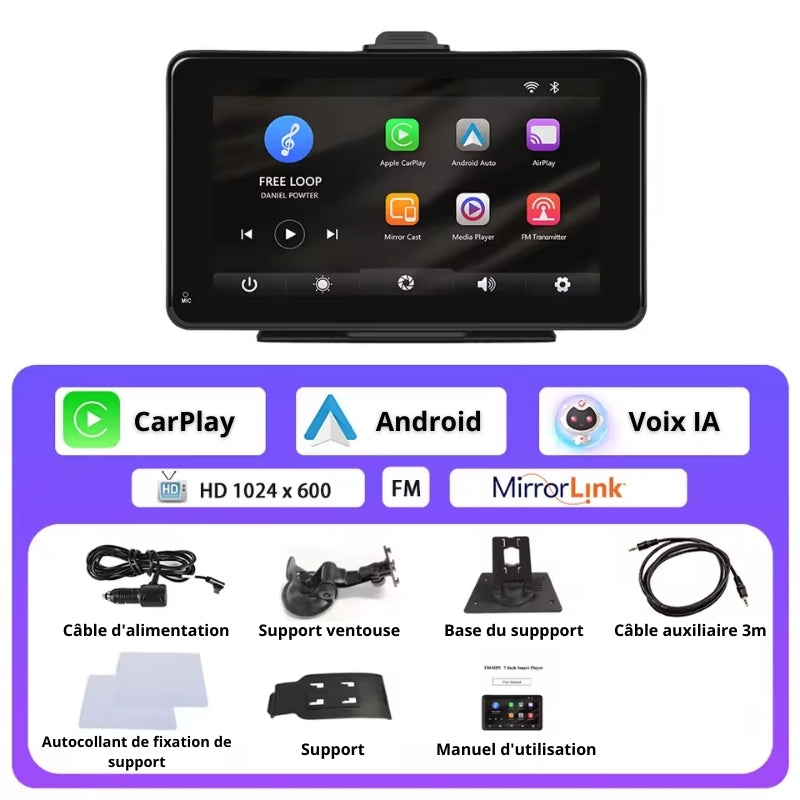 Écran CarPlay 7 Pouces Multifonction avec Android Auto | Bluetooth 5.0, HD IPS et Installation Facile Donicars