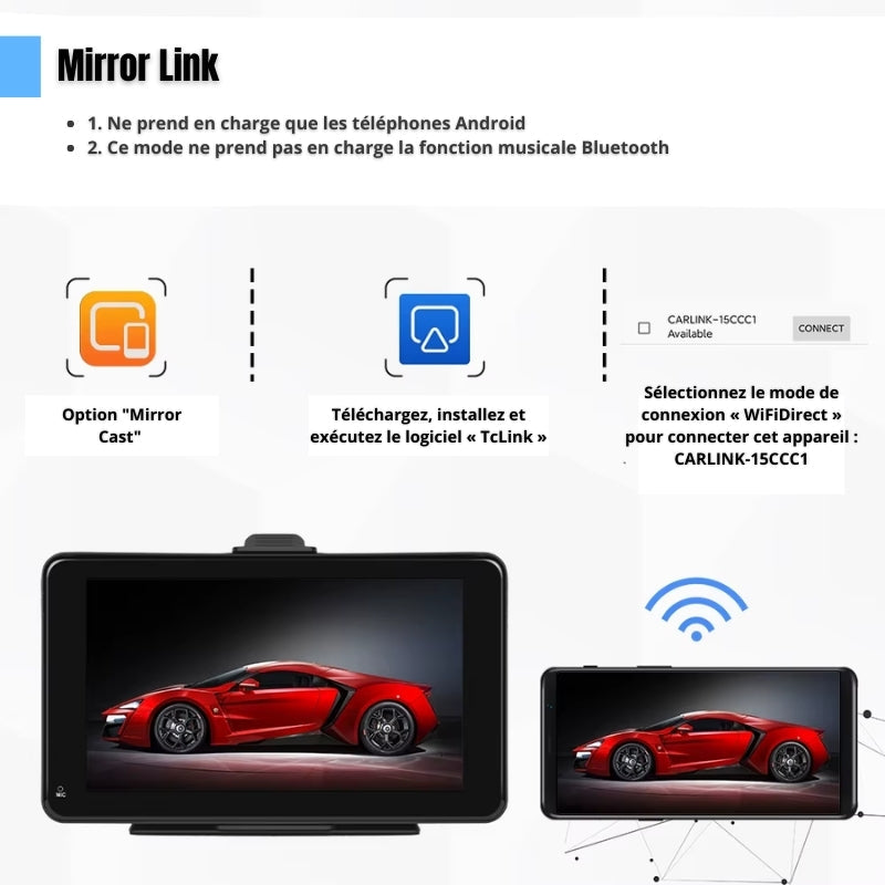 Écran CarPlay 7 Pouces Multifonction avec Android Auto | Bluetooth 5.0, HD IPS et Installation Facile Donicars