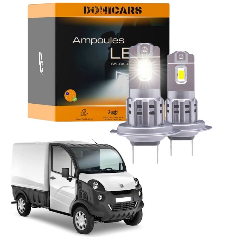 Pack Ampoules LED H7 pour Aixam Mega (2003 à 2013) "Type Halogène" 80W - Phares Avants Aixam Donicars