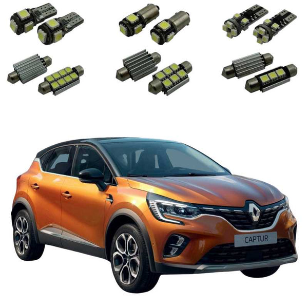 Kit Lampadine LED Interne Per Renault Captur (2013-2022) - 9 Pezzi, Bianco Freddo, Per Luce Cupola, Bagagliaio, Targa