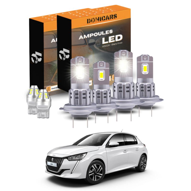 Pack Ampoules LED Complet Peugeot 208 (2019 à 2024) - Feux de Position, Feux de Croisement + Feux de Route Donicars