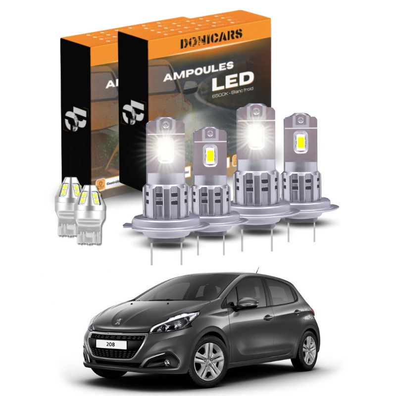 Pack Ampoules LED Complet Peugeot 208 (2012 à 2019) - Feux de Position, Feux de Croisement + Feux de Route Donicars