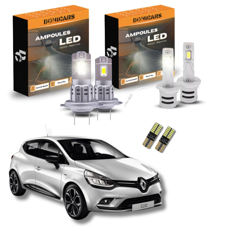 Pack Bombillas LED Completo Renault Clio 4 (2012 a 2019) - Luces de Posición, Luces de Cruce + Luces de Carretera