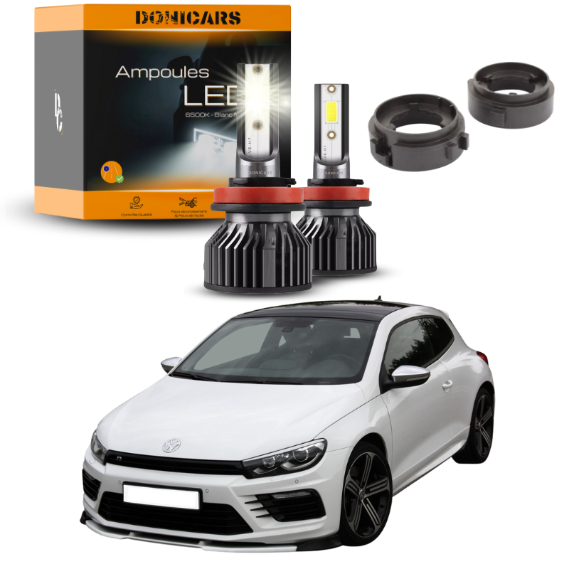 Pack Ampoules LED H7 + Adaptateurs Volkswagen VW Scirocco 3 (2008-2017) Donicars