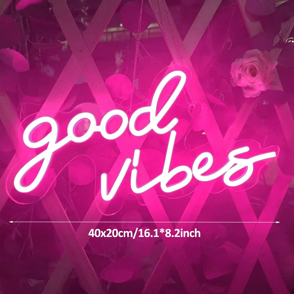 Good Vibes Neon Led Sign Pink Wall Hanging Decor Xmas Gift Birthday Party Wedding Decor Adjustable Neon Lights Decoration Home Donicars