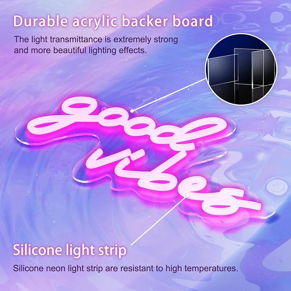 Good Vibes Neon Led Sign Pink Wall Hanging Decor Xmas Gift Birthday Party Wedding Decor Adjustable Neon Lights Decoration Home Donicars