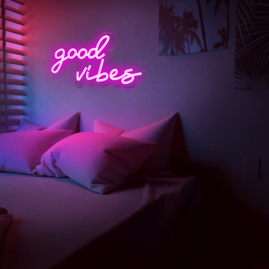 Good Vibes Neon Led Sign Pink Wall Hanging Decor Xmas Gift Birthday Party Wedding Decor Adjustable Neon Lights Decoration Home Donicars