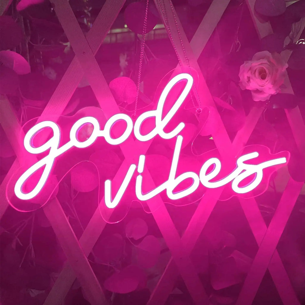 Good Vibes Neon Led Sign Pink Wall Hanging Decor Xmas Gift Birthday Party Wedding Decor Adjustable Neon Lights Decoration Home Donicars